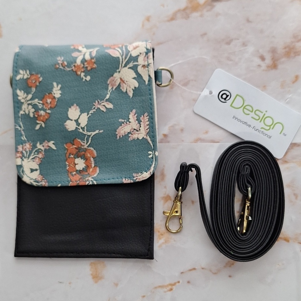 Design Cell Phone Purse Floral Green and Black Wallet Crossbody